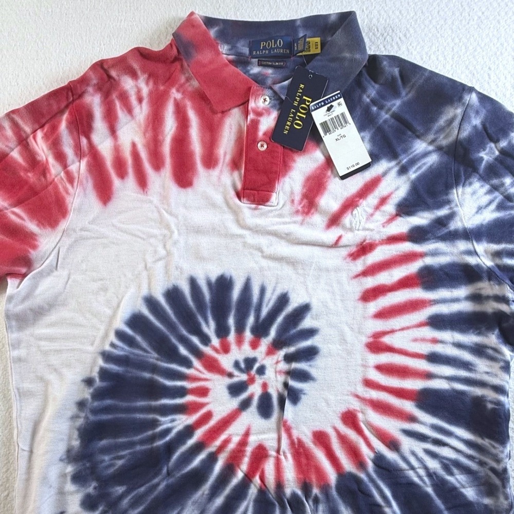 Polo Ralph Lauren Polo Shirt Mens XL Slim Fit Tie Dye USA Red White Blue NWT